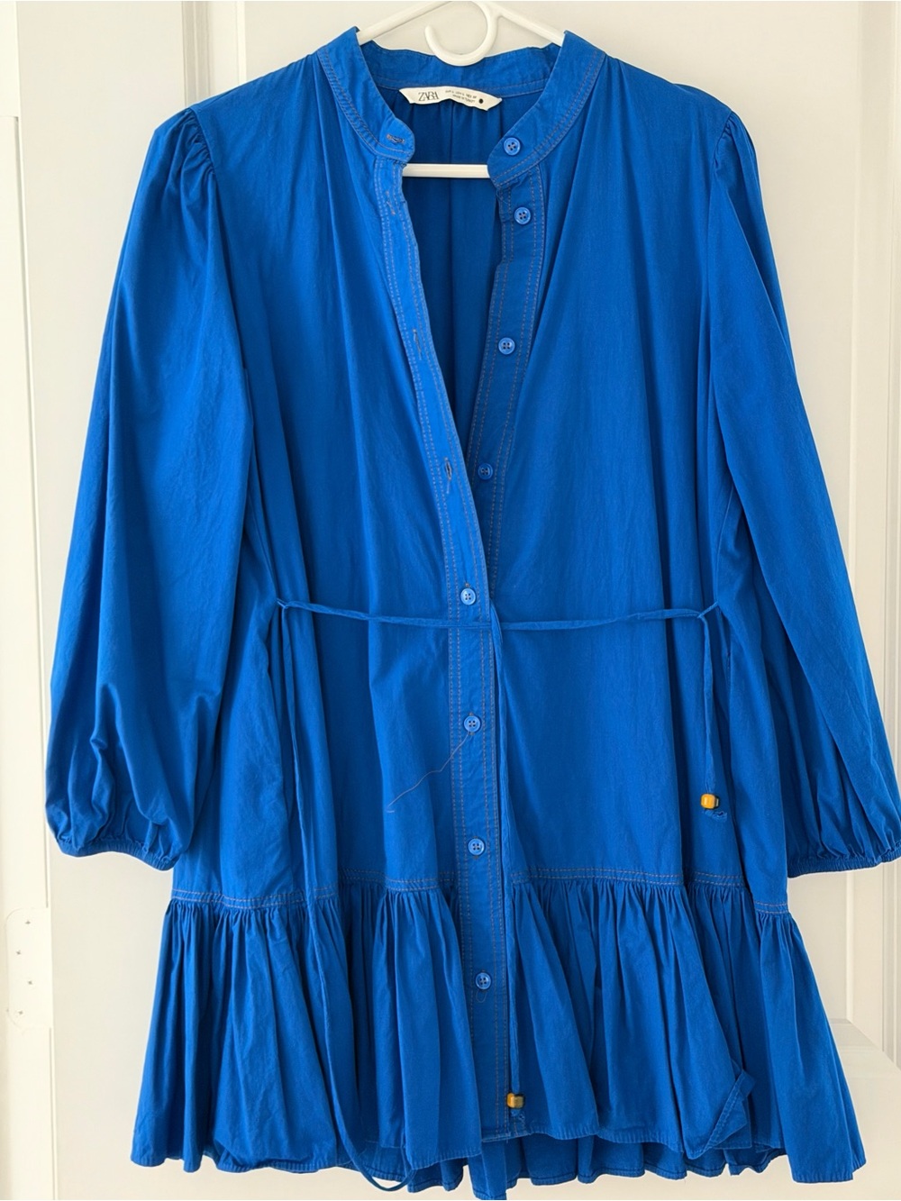 Zara Bright Blue Button-Up Shirt Dress